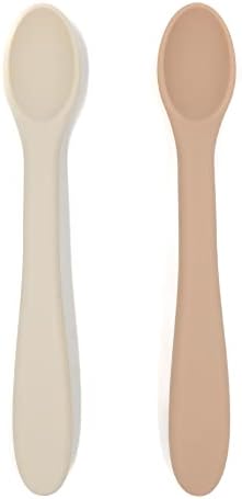 nouka Feeding Spoon Set | 100% Food-Grade Silicone | Comes With A Long & Comfortable Grip | Safe & Soft | Dishwasher Friendly | Soft Blush/Shifting Sand | 2-Pack