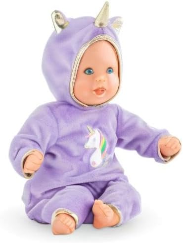 Corolle Bébé Calin Unicorn Boy Baby Doll - 12" Soft Body Doll with Purple Hooded Outfit, Sleeping Eyes Open and Close, Vanilla-Scented, for Ages 18 Months and up