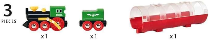 BRIO World 33892 - Classic Steam Train & Tunnel - 3 Piece Wooden Toy Train Set | Perfect for Kids Age 3 and Up | FSC-Certified Wood | Compatible with BRIO Sets