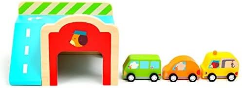 DJECO Early Learning Mini Garage - Cute Vehicle Toys for Toddlers - Fun & Creative Activity for Family & Friends - Wooden Automobile Set for Children 18+ Months Girls & Boys