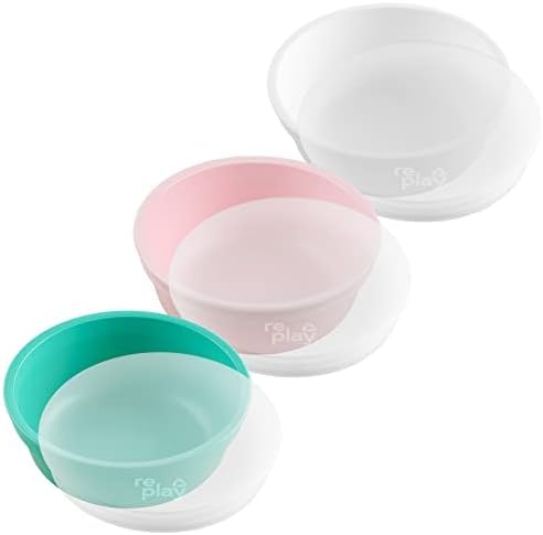 Re-Play Made in USA 12 Oz. Reusable Plastic Bowls, Pack of 3 With 3 Lids - Dishwasher and Microwave Safe Bowls with Lids for Everyday Dining - Toddler Bowl Set 5.75" x 5.75" x 2", Fresh