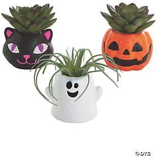 DIY Mini Ceramic Halloween Planters - Set of 12 - Catt, Ghost and Pumpkin - Craft for Kids