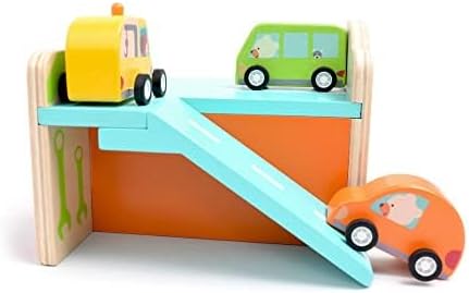 DJECO Early Learning Mini Garage - Cute Vehicle Toys for Toddlers - Fun & Creative Activity for Family & Friends - Wooden Automobile Set for Children 18+ Months Girls & Boys
