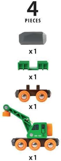 BRIO World 33698 - Clever Crane Wagon Set - 4 Piece Wooden Toy Train Set for Kids | Imaginative Play | Compatibility with Other Sets | FSC-Certified Wood