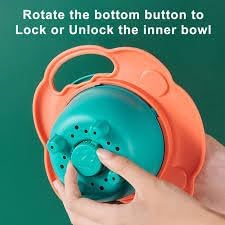 BPA Free Anti Spill 360 Rotate Gyro Bowl for Babies, Universal Kids Feeding Tableware (Orange/Green), Small