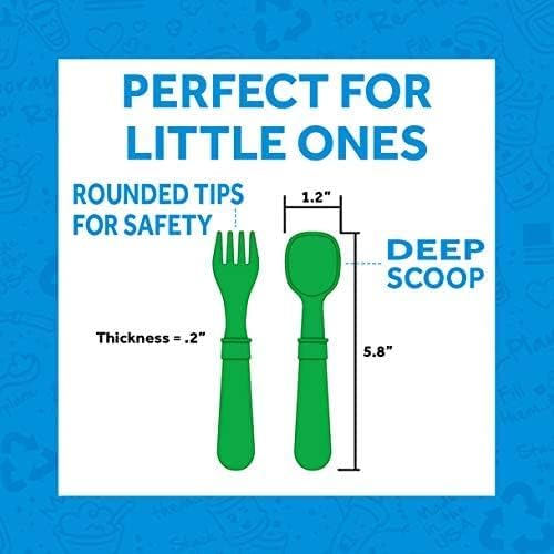 Re-Play Made in USA Toddler Forks and Spoons, Pack of 8 Without Carrying Case - 4 Kids Forks with Rounded Tips and 4 Deep Scoop Toddler Spoons - 0.2" Thick Toddler Utensils, Under The Sea