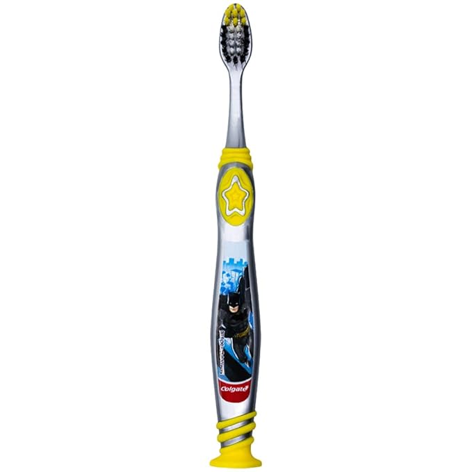 Colgate Batman Toothbrush for Children with Suction Cup, Kids 5+ Years Old, Extra Soft (Colors Vary) - Pack of 6