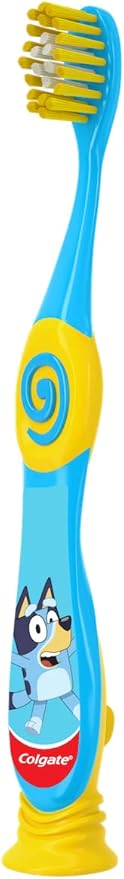 Colgate Bluey Toothbrush for Children with Suction Cup, Kids 2-5 Years Old, Extra Soft (Colors & Characters Vary) - 1 Count