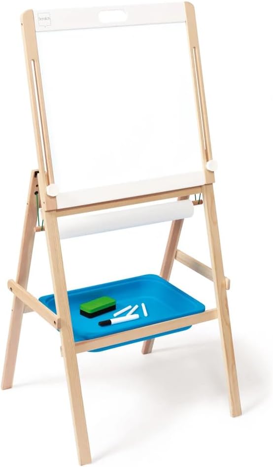 Adjustable Wooden Easel by Scratch Europe – 2-in-1 Chalkboard and Dry Erase Magnet Set for Kids – Paint, Color and Draw – Encourages Imaginative and Developmental Play – Engaging Learning – Ages 3+