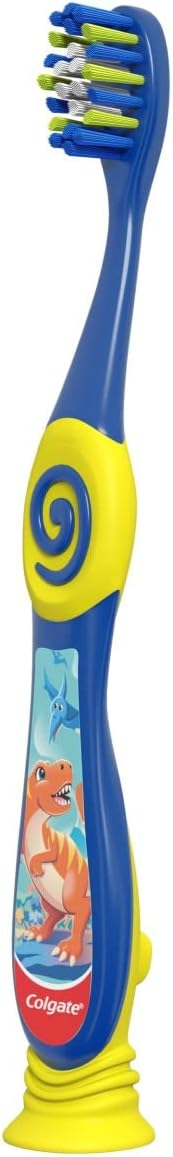 Colgate Dinosaur Toothbrush for Children with Suction Cup, Kids 2-5 Years Old, Extra Soft - Pack of 4