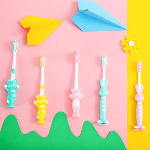 Patelai 12 Pcs Toddler Toothbrush for Age 2+, Children Disposable Manual Toothbrush Bulk with Suction Cup for Upright Storage, Soft Individually Kids Toothbrush Set with Dust Covers