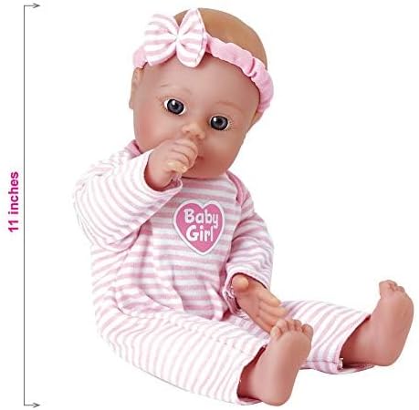 Adora Amazon Exclusive Soft & Cuddly Sweet Baby Girl, 11” Adorable Baby Doll with Bright Blue Eyes and Blonde Painted Hair, Includes Headband and Pink Stripe Birthday Gift For Ages 1 and Up