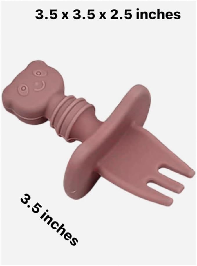 Baby Spoons and forks set, Silicone, Self Feeding pack of 2, Toddler spoon and fork set, Baby Led Weaning Supplies, First Stage Baby Essentials, Safe To Use, Gentle Teethers- (Earthy colors)