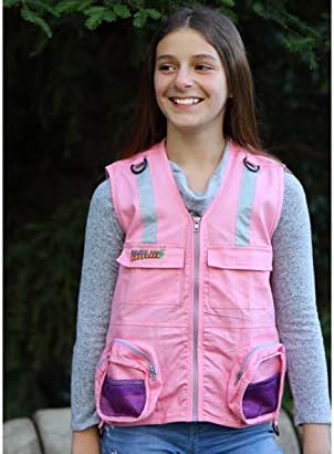 Multi-Piece Set Cargo Vest with Reflective Safety Straps, 1 8x21 Magnification Binoculars and Safari Hat for Boys and Girls (Small/Medium, Pink Vest, Pink Vest and Pink Binocular)