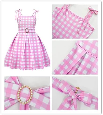 Princess Summer Dress for Girls Costume Plaid Sleeveless Sundress With Accessories