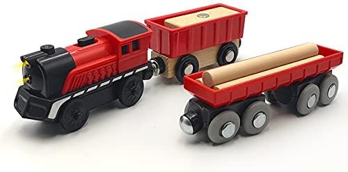 Battery Operated Cargo Train for Wooden Train Track Set Toys for Toddlers 3 4 5 Year Old Boys Kids Magnetic Couplings Construction site Fram Harbor Vehicle (Without Battery)