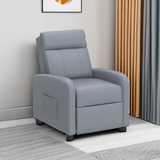 Costzon Kids Recliner, Adjustable PU Leather Lounge Chair w/Side Pockets, Footrest, Headrest for Kids Room & Play Room, Easy to Clean, Padded Recliner Sofa for Children Boys Girls Aged 3-12 (Grey)