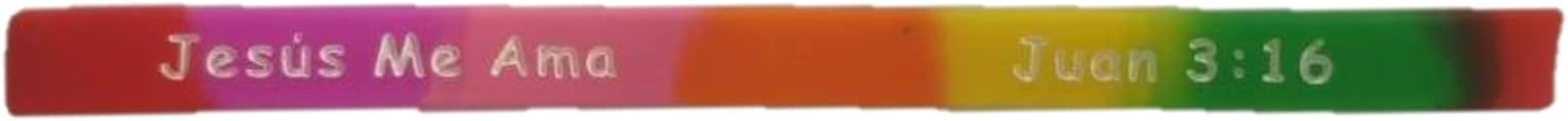 Spanish Jesus Loves, Me Jesus Me Ama, Juan 3:16, Religious Inspirational Christian Rubber Silicone Bracelets Small Spanish Party Favors Spanish Wristband Bulk (50 Count)