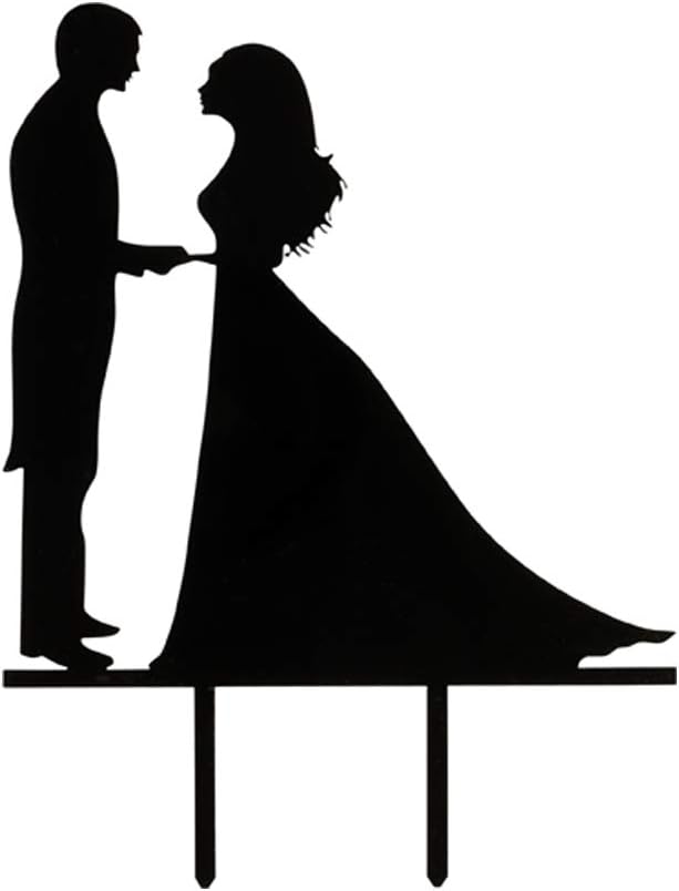 Top Cake 6.7 x 5.1 Inch Bride And Groom Cake Topper, 1 Romantic Silhouette Wedding Cake Topper - For Anniversaries Or Engagement Parties, Couple Holding Hands, Black Acrylic Wedding Cake Toppers