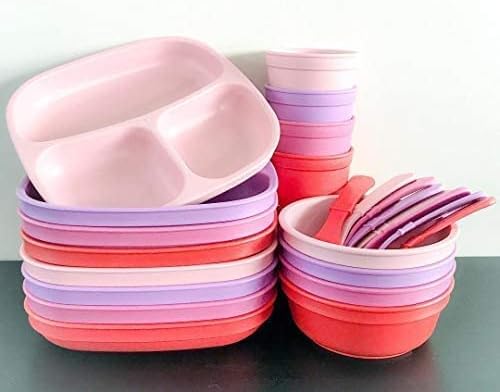 Re-Play Made in USA Toddler Forks and Spoons, Pack of 8 Without Carrying Case - 4 Kids Forks with Rounded Tips and 4 Deep Scoop Toddler Spoons - 0.2" Thick Toddler Utensils, Glacier