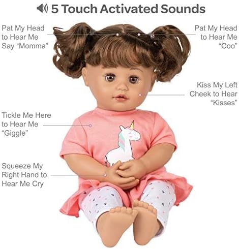 Adora My Cuddle & Coo Babies Collection, 15" Baby Doll in Sweet Powder Scent and 5 Touch Activated Sounds: She Cries, Coos, Giggles, Kisses Back & Says Momma Birthday Gift For Ages 3+ - Unicorn Magic