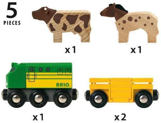 BRIO World 33404 - Farm Train | 5-Piece Wooden Toy Train Set for Kids | Ideal for Ages 3 & Up | Certified Sustainable Materials
