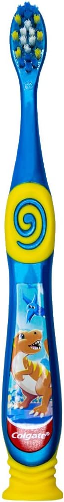 Colgate Dinosaur Toothbrush for Children with Suction Cup, Kids 2-5 Years Old, Extra Soft - Pack of 4
