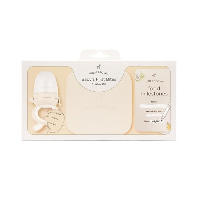 Baby’s First Bites Starter Kit – Ice Cube Tray, Forage Feeder, Freezer Mold & Pacifier Feeder – Milestone Magnet for Food Tracking & Feeding Tips – Baby Food Prep Essentials - Ecru