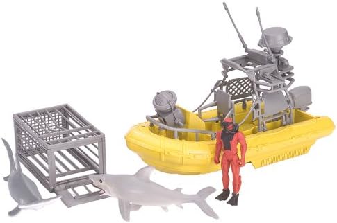 Wild Republic E-Team X Shark Set Playset, Action Figure, Shark, Boat, Diving Cage, Gifts for Kids, 4-Piece Set 15394 , Cuddlekins