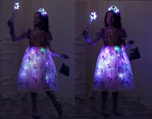 Light Up Girls Halloween Costume Snow Princess Dress Ice Christmas Costumes Toddler Kids Costume with Accessories