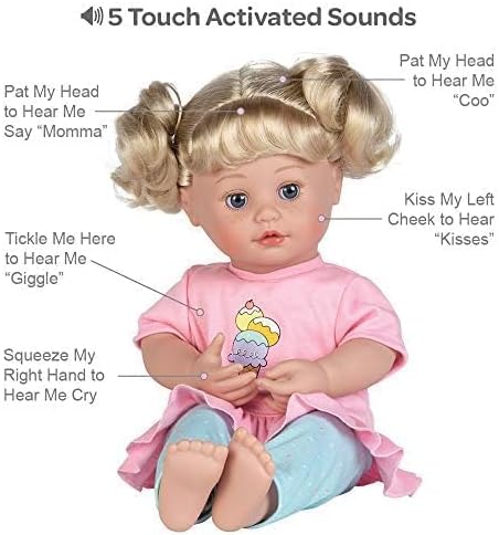 Adora My Cuddle & Coo Babies Collection, 15" Baby Doll with Sweet Powder Scent and 5 Touch Activated Sounds: She Cries, Coos, Giggles, Kisses Back & Says Momma Birthday Gift For Ages 3+ - Sweet Dreams