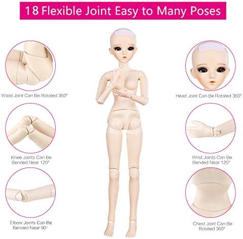 UCanaan BJD Doll, 1/3 SD Dolls 24 Inch 18 Ball Jointed Doll DIY Toys with Clothes Outfit Shoes Wig Hair Makeup, Best Gift for Girls (Regina)