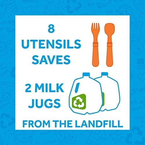 Re-Play Made in USA Toddler Forks and Spoons, Pack of 8 Without Carrying Case - 4 Kids Forks with Rounded Tips and 4 Deep Scoop Toddler Spoons - 0.2" Thick Toddler Utensils, Citrus