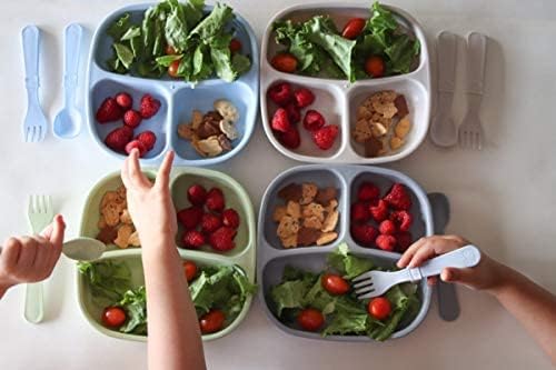 Re-Play Made in USA Toddler Forks and Spoons, Pack of 8 Without Carrying Case - 4 Kids Forks with Rounded Tips and 4 Deep Scoop Toddler Spoons - 0.2" Thick Toddler Utensils, Meadow