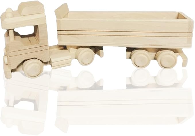 Wooden Truck Toy - for 3+ Yr Children - Handmade in Poland - Natural Unfinished Wood Eco Friendly Toy