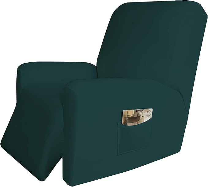 Easy-Going 4 Pieces Microfiber Stretch Recliner Slipcover – Spandex Soft Fitted Sofa Couch Cover, Washable Furniture Protector with Elastic Bottom for Kids, Pet(Recliner, Deep Teal)