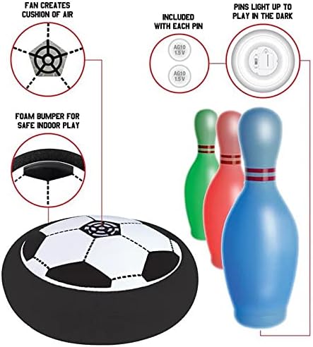 Maccabi Air Soccer Bowling with Light-Up Pins, 7.37” H x 2.5” W – Air Cushioned Soccer Disc