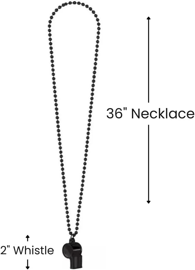 Black Whistle On Chain Necklace (36") 1 Count - Premium Quality Plastic, Lightweight & Durable - Eye-Catching Design & Multipurpose Accessory - Perfect For Sports, Safety & Fashion