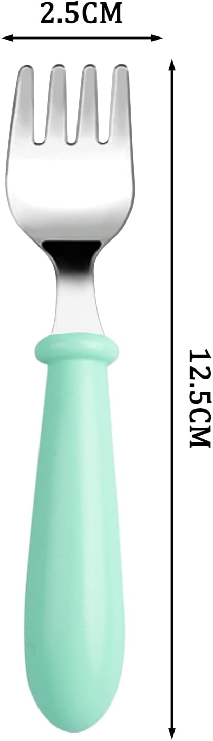 Pimoys 6 Pieces Toddler Forks Baby Forks Kids Forks with Round Handle, Stainless Steel Toddler Utensils Baby Silverware Metal Cutlery Set BPA Free, Dishwasher Safe