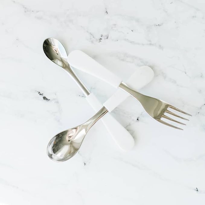 Avanchy Infant Baby Spoons Stainless Steel and Silicone Set, Self Feeding Food Utensils, 4 Months Baby Led Weaning, 2 Pack, Orange