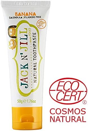 Jack N' Jill Natural Toddler Toothpaste for Baby, Kids and Infants 6 Months & Up, Fluoride Free Training Toothpaste for Toddlers 1-3 (1.76 Fl Oz (Pack of 4), Banana)