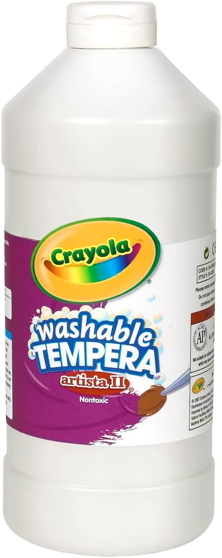 Crayola Washable Tempera Paint For Kids, White Paint, Classroom Supplies, Non Toxic, 32 Oz Squeeze Bottle