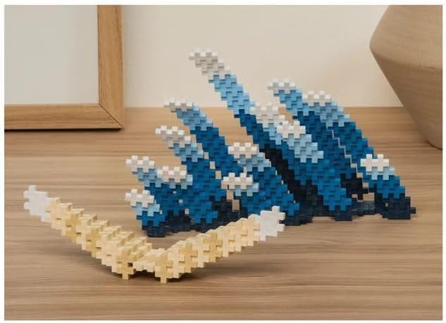 PLUS PLUS Inspired Art History Building Set, 3D Painting Kit & Craft Supplies for Kids, 350 Mini Interlocking Open Ended Pieces - Hokusai, The Great Wave