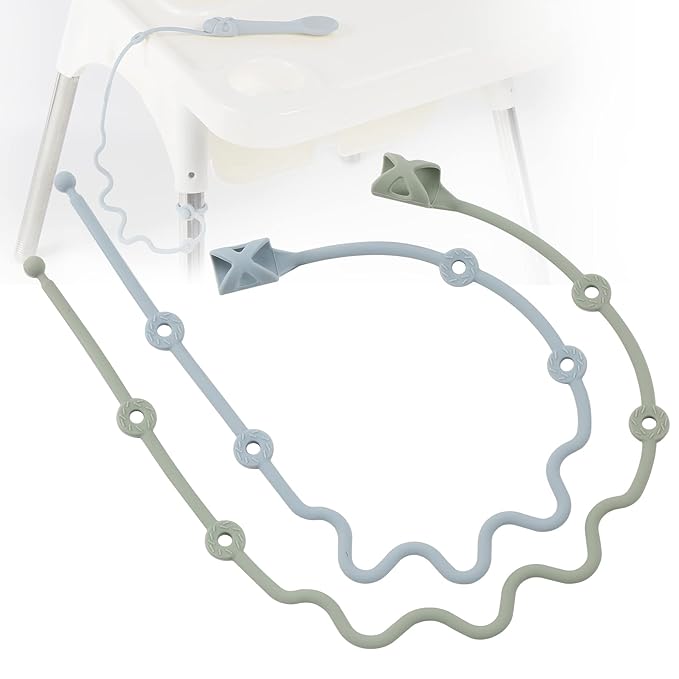 Toddler Utensils，Silicone Stretch Lids for Fork and Spoon,Holder Strap Food Grade Silicone Keep Fork and Spoon Off The Floor Great for Baby and Kids Dishwasher Safe(Green and Blue)