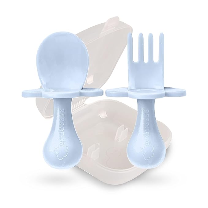Grabease Baby Feeding Self Feeding Baby Utensils Baby Fork and Spoon, BPA-Free & Phthalate-Free for Baby & Toddler, 1 Set, Blue