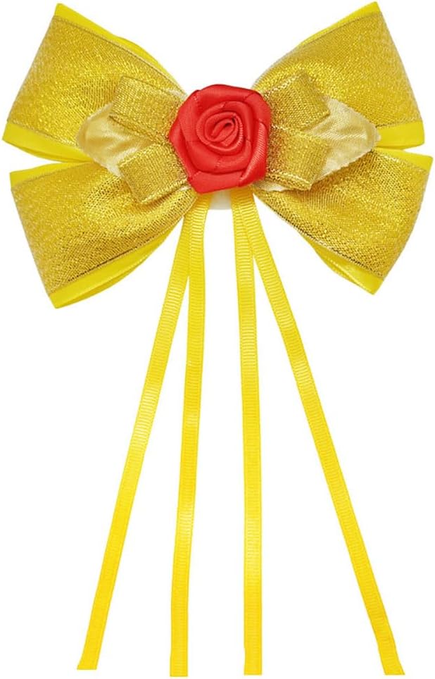 Princess Belle Costume Dress up Accessories for Girls Belle Gloves Tiara Crown Necklace Earrings Bracelet Ring Hair Bow and Rose Flower Set Princess Halloween Cosplay Accessories Christmas Gifts Set