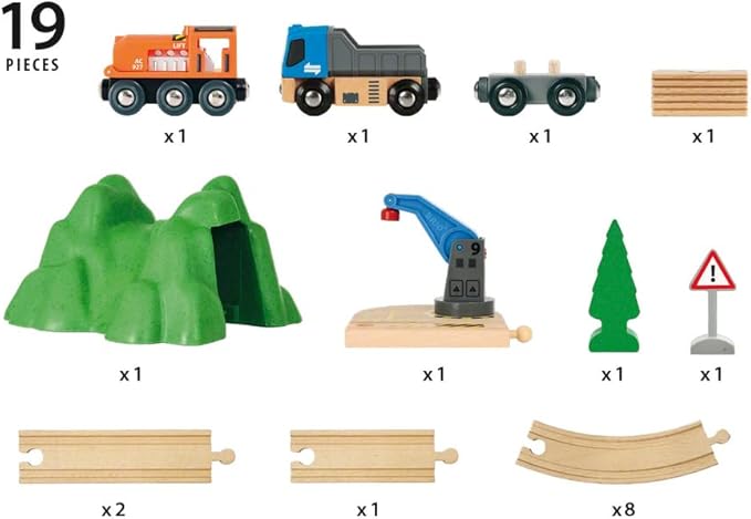 BRIO Starter Lift&Load Set Wooden Toy Train Durable | Child Safe | Encourages Creativity | Compatible with All Wooden Railway Sets | Includes Engine, Lorry, Wagon, Track and More