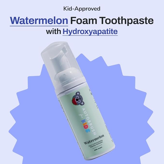 autobrush Kids Fluoride-Free Foaming Toothpaste Watermelon Flavor for Electric or U-Shaped Toothbrush, SLS-Free, Training Toothpaste, Anti-Cavity (3 Pack)