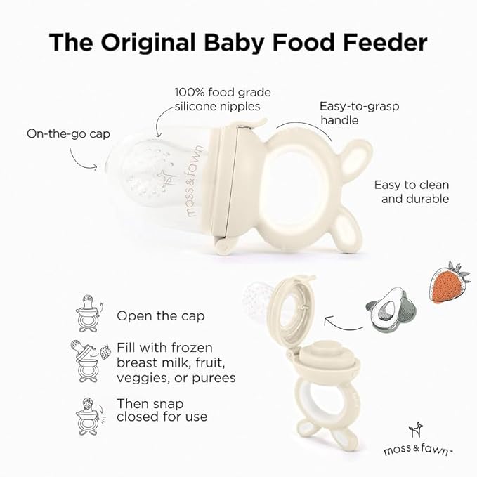 Baby’s First Bites Starter Kit – Ice Cube Tray, Forage Feeder, Freezer Mold & Pacifier Feeder – Milestone Magnet for Food Tracking & Feeding Tips – Baby Food Prep Essentials - Ecru