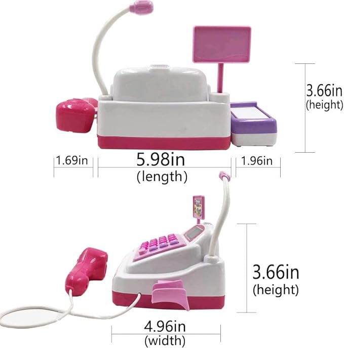 Cash Register Pretend Play Supermarket Shop Toys with Calculator ,Working Scanner,Credit Card ,Play Food ,Money and More(Color May Random)